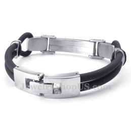 Silver Black Titanium Bangles With Wire Leather