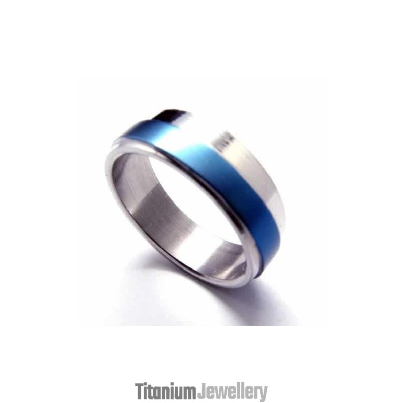 Mens 6Mm Blue Titanium Ring