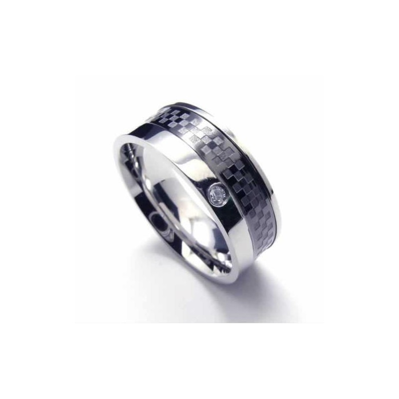 Diamond Set 8Mm Titanium Inlaid Court Band Ring
