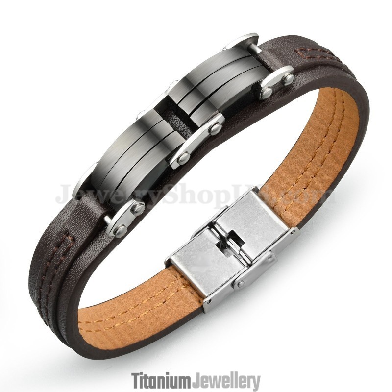 Classical Men's Titanium Leather Bracelet C963 Classical Men's Titanium Leather Bracelet C963