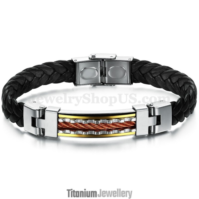 Personality Men's Titanium Leather Bracelet C817