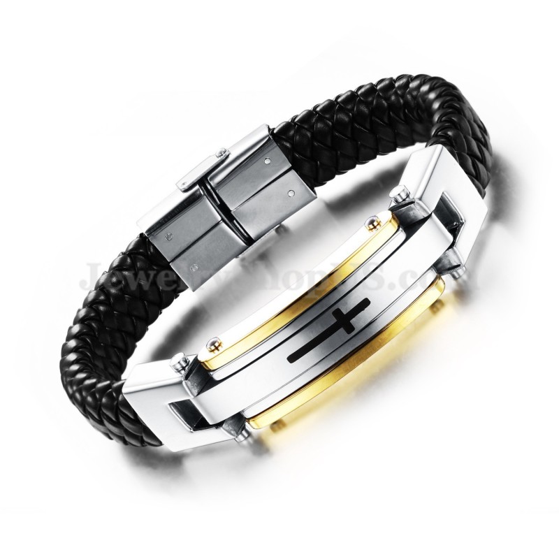 Men's Cross Titanium Leather Bracelet C916 Men's Cross Titanium Leather Bracelet C916