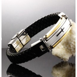 Men's Cross Titanium Leather Bracelet C916