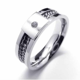 Diamond Set 6Mm Titanium Inlaid Court Band Ring