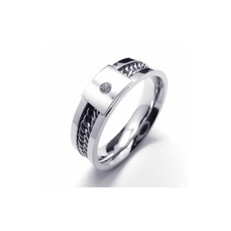 Diamond Set 6Mm Titanium Inlaid Court Band Ring