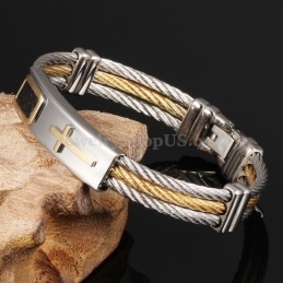 Men's Titanium Gold Cross Bracelet C785