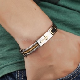 Men's Titanium Gold Cross Bracelet C785