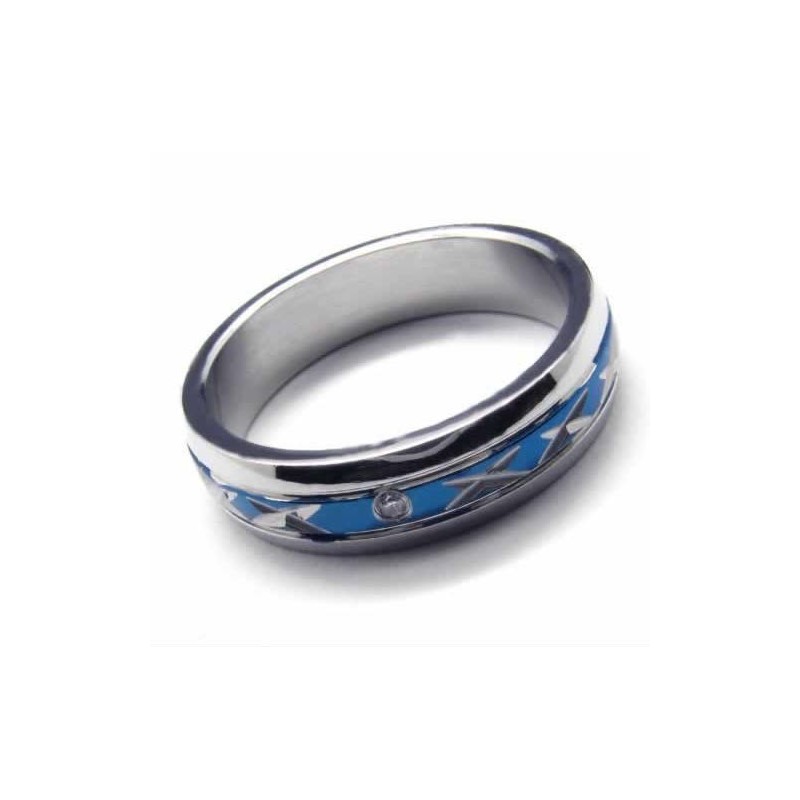 Diamond Set 5Mm Blue Titanium Inlaid Ring
