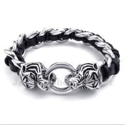 Men's Titanium Tiger Head Leather Bracelet