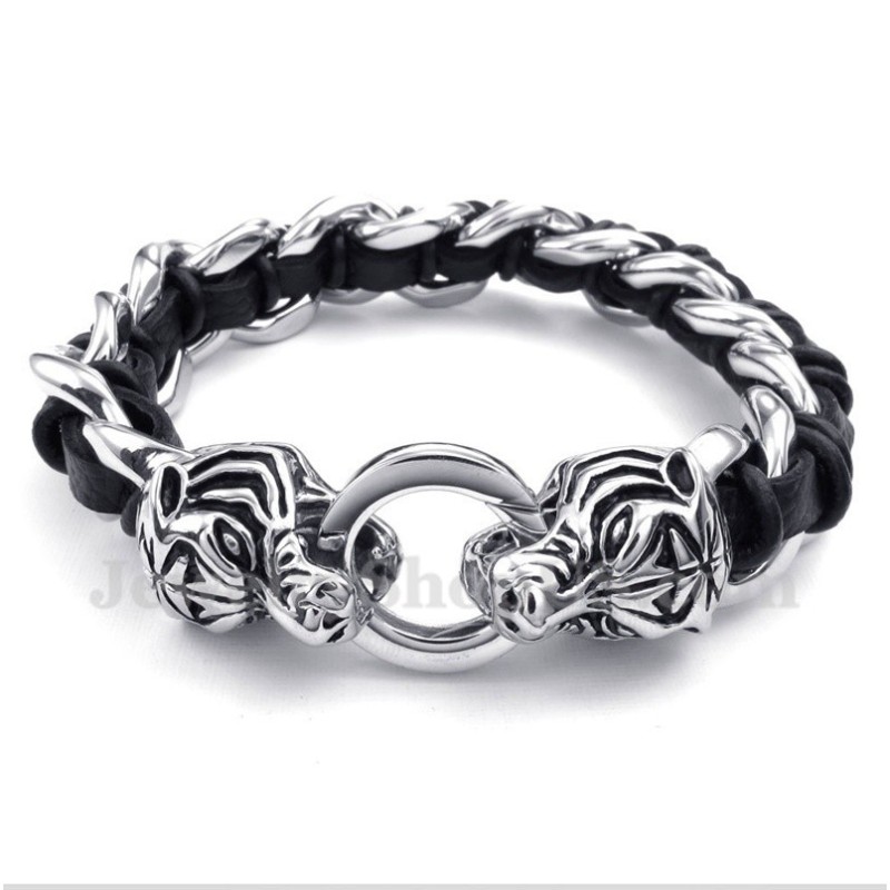 Men's Titanium Tiger Head Leather Bracelet Men's Titanium Tiger Head Leather Bracelet
