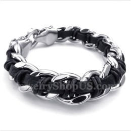 Men's Titanium Tiger Head Leather Bracelet