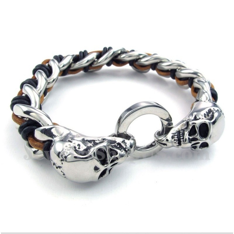 Men's Titanium Skull Leather Bracelet Men's Titanium Skull Leather Bracelet