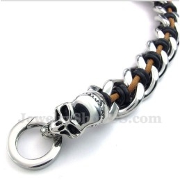 Men's Titanium Grim Reaper Leather Bracelet