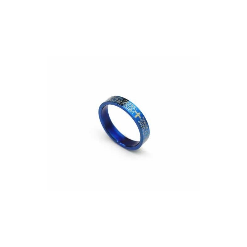Bible Cross Mens 4Mm Blue Titanium Ring