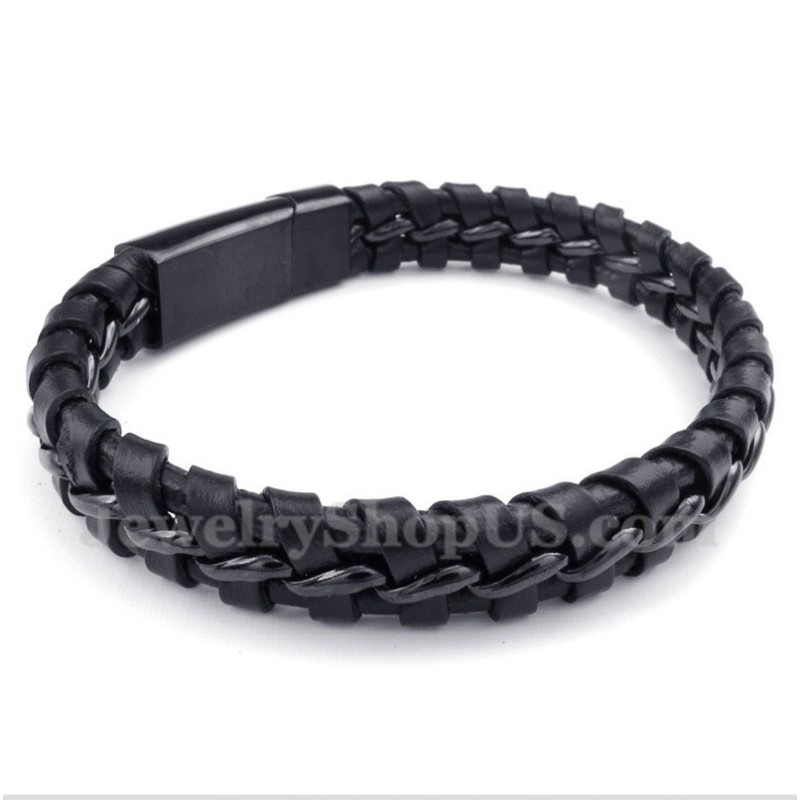 Men's Titanium Black Leather Bracelet Men's Titanium Black Leather Bracelet