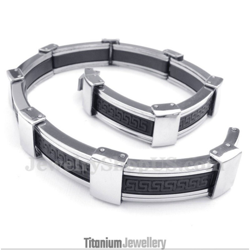 Men's Titanium Greek Meander Pattern Rubber Bracelet Men's Titanium Greek Meander Pattern Rubber Bracelet