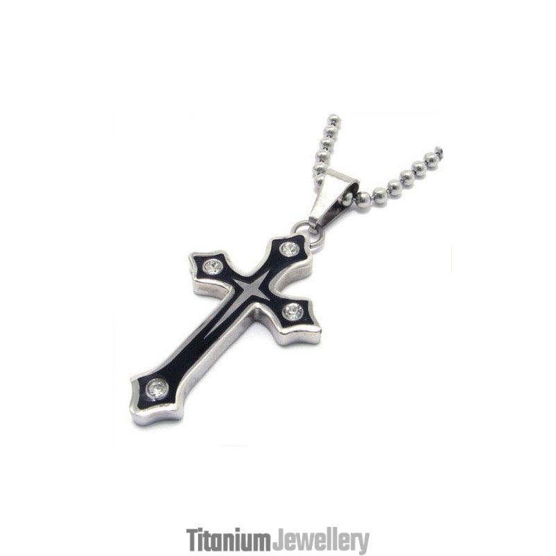 Fashion Black Plate Cross Titanium Pendant With Diamonds Fashion Black Plate Cross Titanium Pendant With Diamonds