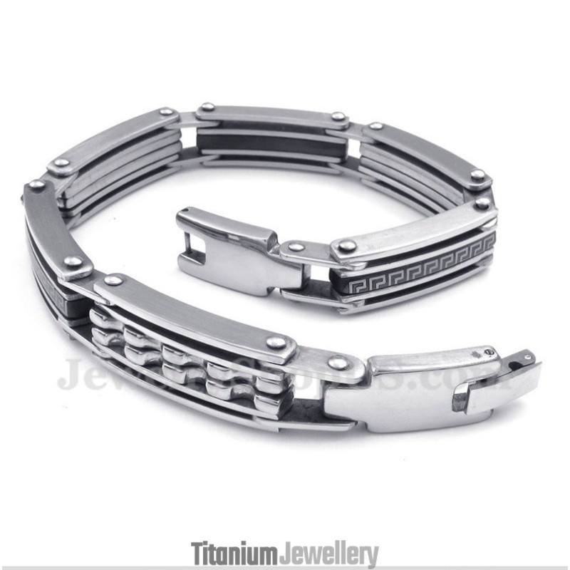 Men's Titanium Greek Meander Pattern Black Bracelet Men's Titanium Greek Meander Pattern Black Bracelet