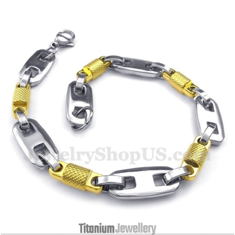 Men's Titanium Gold Cylinder Bracelet