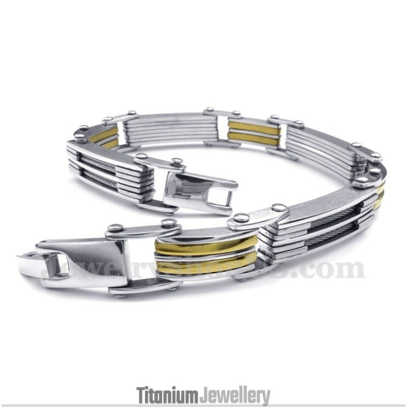 Men's Titanium Cable Gold Bracelet