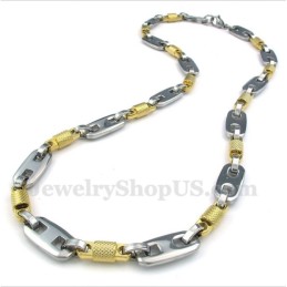 Men's Titanium Gold Cylinder Necklace