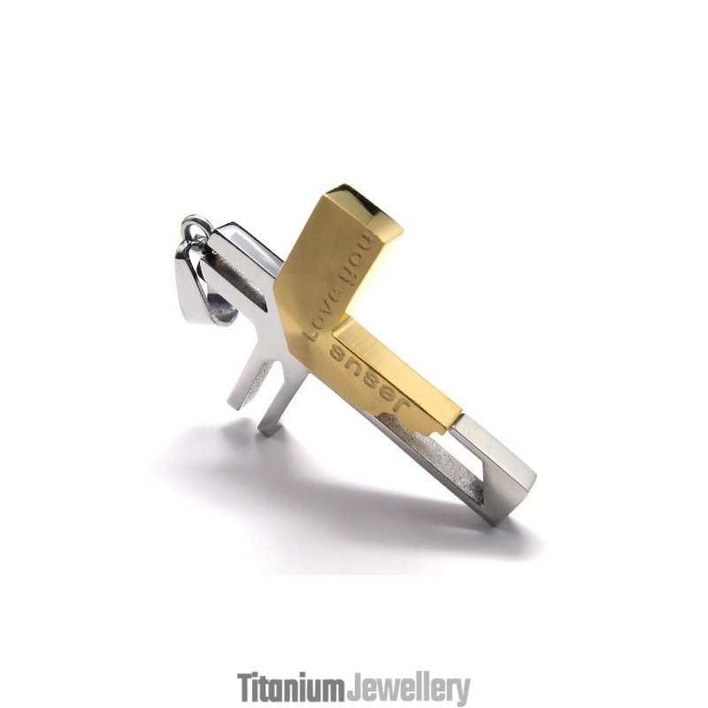 Love You Jesus Cross Titanium Pendant (Golden)
