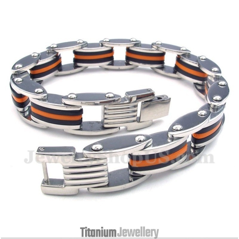 Men's Titanium Orange Black Rubber Bracelet Men's Titanium Orange Black Rubber Bracelet
