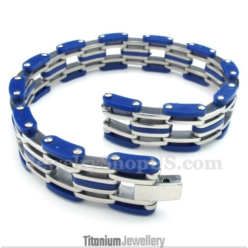 Men's Titanium Blue Rubber Bracelet