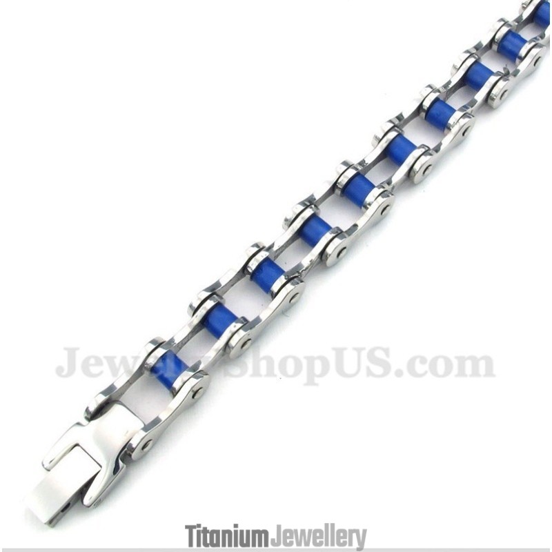 Men's Titanium Blue Rubber Bicycle Chain Bracelet Men's Titanium Blue Rubber Bicycle Chain Bracelet