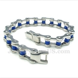 Men's Titanium Blue Rubber Bicycle Chain Bracelet