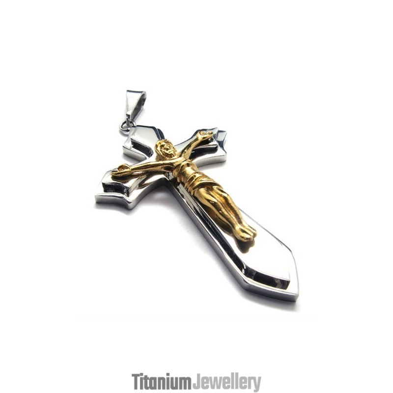 Two Layers Cross Titanium Pendant (Gloden) Two Layers Cross Titanium Pendant (Gloden)