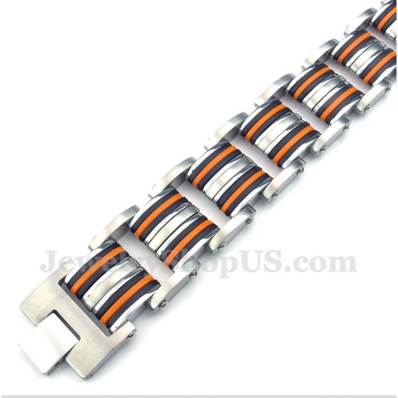 Men's Titanium Orange Black Rubber Bracelet Men's Titanium Orange Black Rubber Bracelet