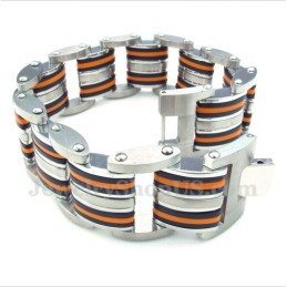 Men's Titanium Orange Black Rubber Bracelet