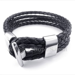 Men's Titanium Black Leather Bracelet