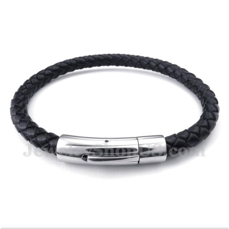 Men's Titanium Black Leather Bracelet Men's Titanium Black Leather Bracelet
