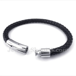 Men's Titanium Black Leather Bracelet
