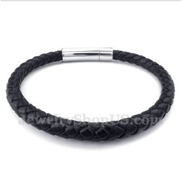 Men's Titanium Black Leather Bracelet