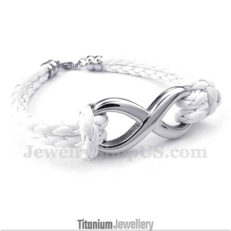 Men's Titanium Infinity Symbol Leather Bracelet