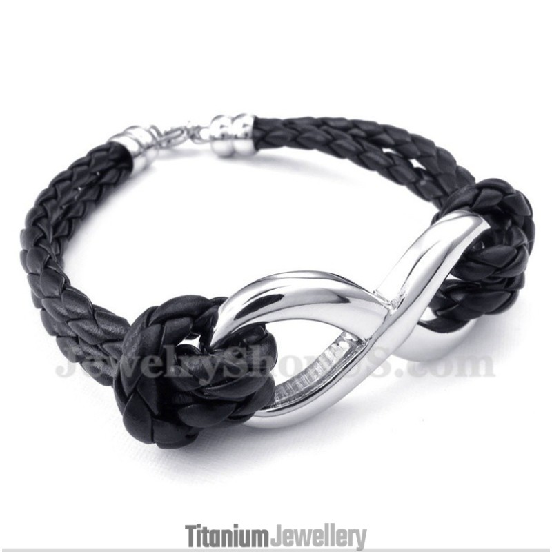 Men's Titanium Infinity Symbol Leather Bracelet