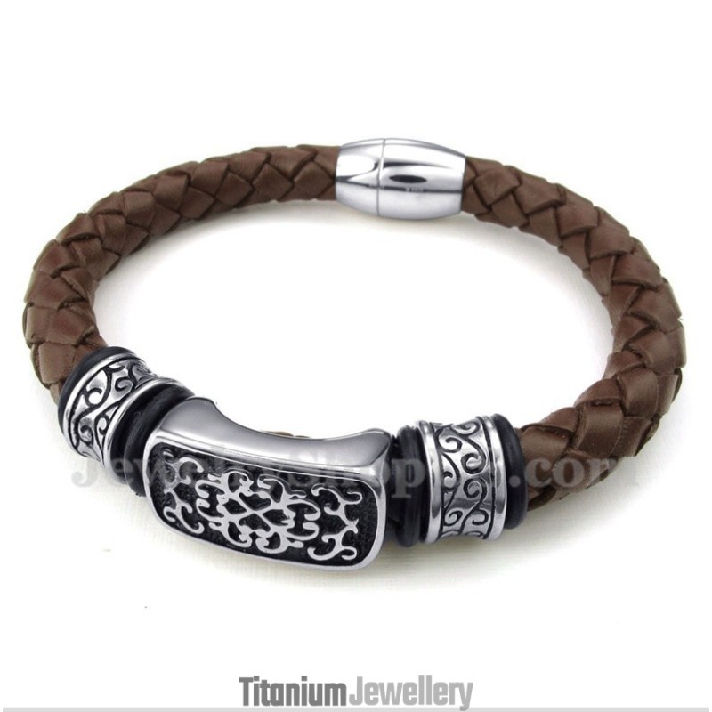 Men's Titanium Leather Bracelet