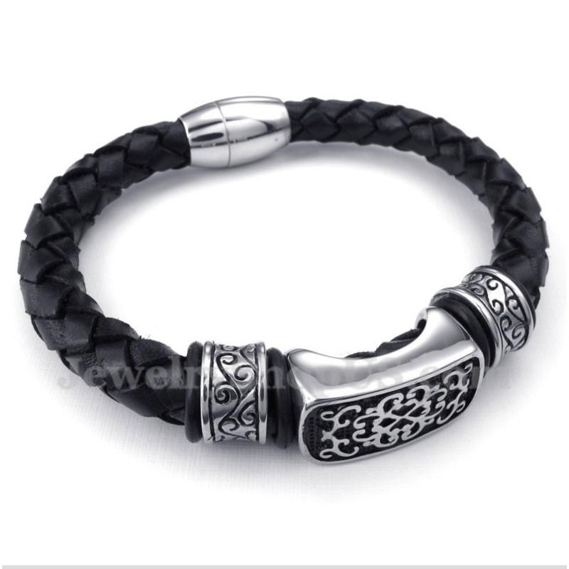 Men's Titanium Leather Bracelet