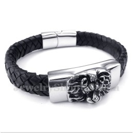 Men's Titanium Lion'S Head Leather Bracelet