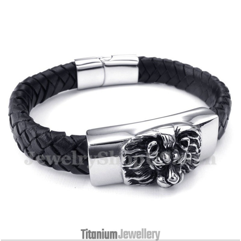 Men's Titanium Lion'S Head Leather Bracelet Men's Titanium Lion'S Head Leather Bracelet