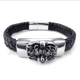 Men's Titanium Lion'S Head Leather Bracelet