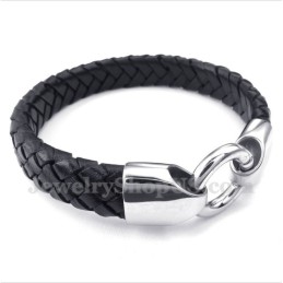 Men's Titanium Black Leather Bracelet