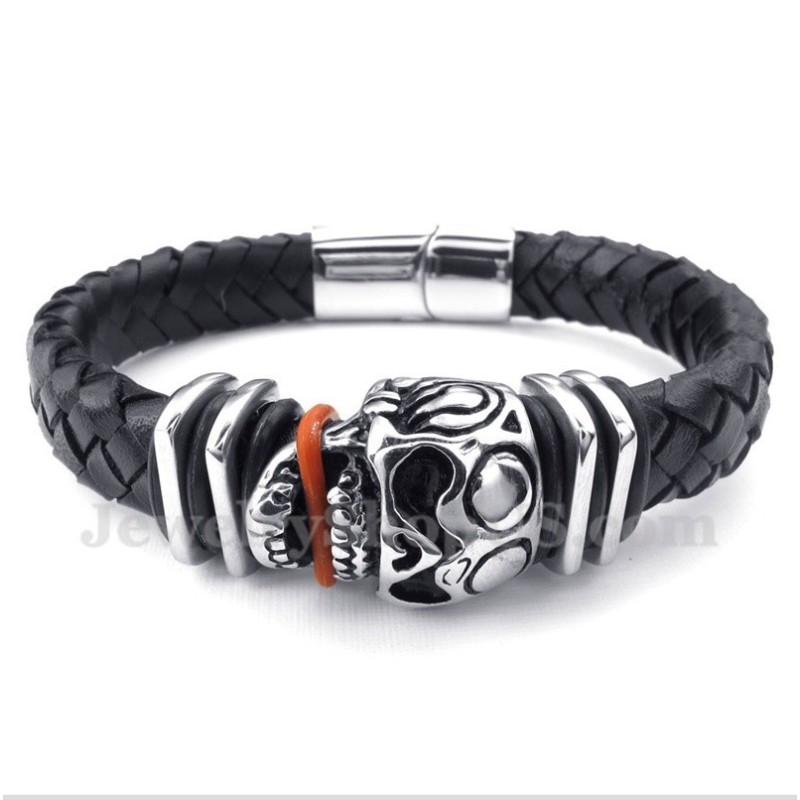 Men's Leather Skull Titanium Bracelet Men's Leather Skull Titanium Bracelet