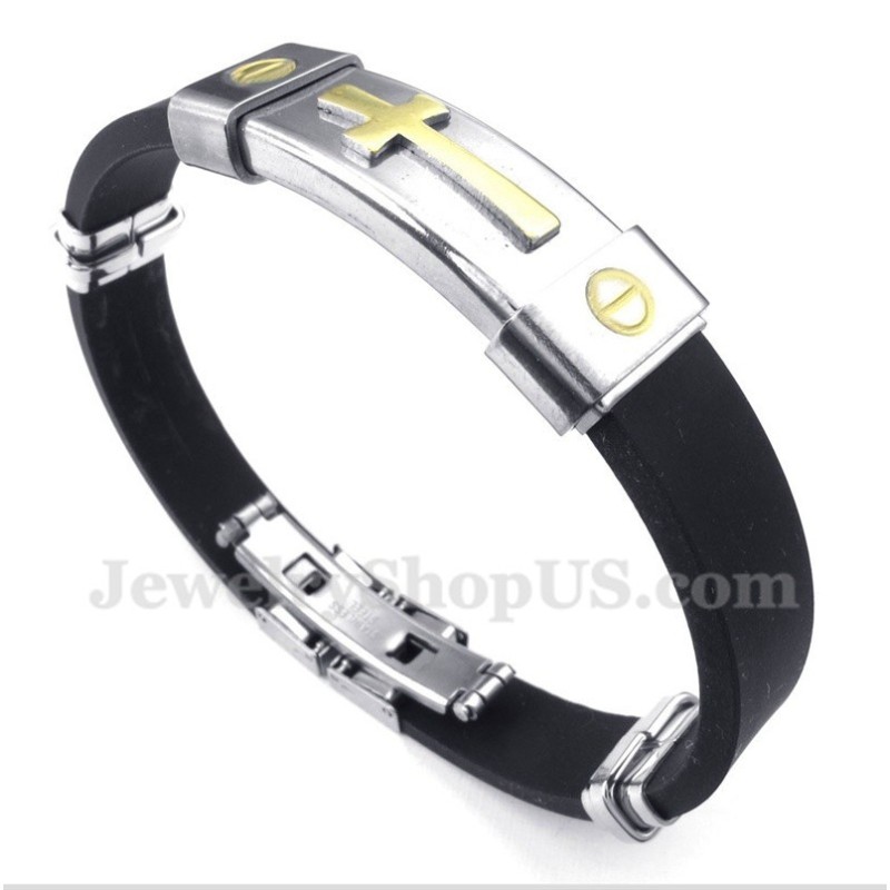 Men's Titanium Rubber Cross Bracelet