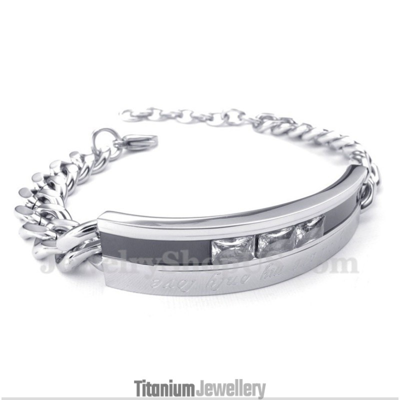 Men's Titanium Black Crystal Mens Couple'S Bracelet Men's Titanium Black Crystal Mens Couple'S Bracelet
