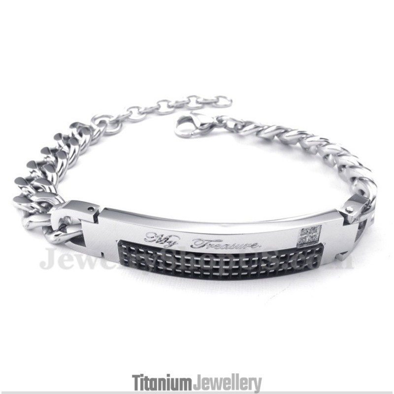 Men's Titanium Black Diamond Mens Couple'S Bracelet Men's Titanium Black Diamond Mens Couple'S Bracelet