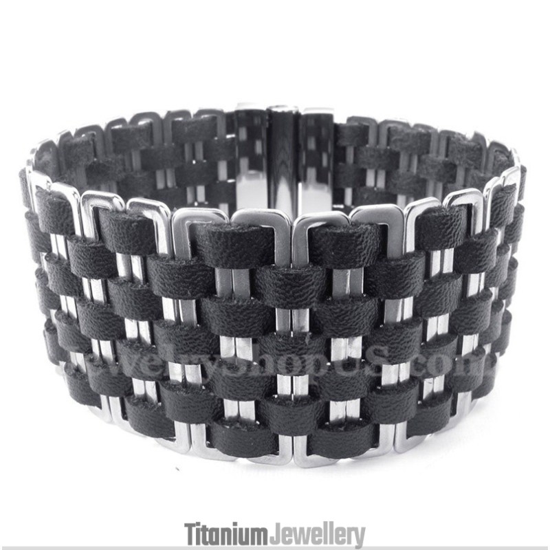 Men's Leather Titanium Bracelet Men's Leather Titanium Bracelet